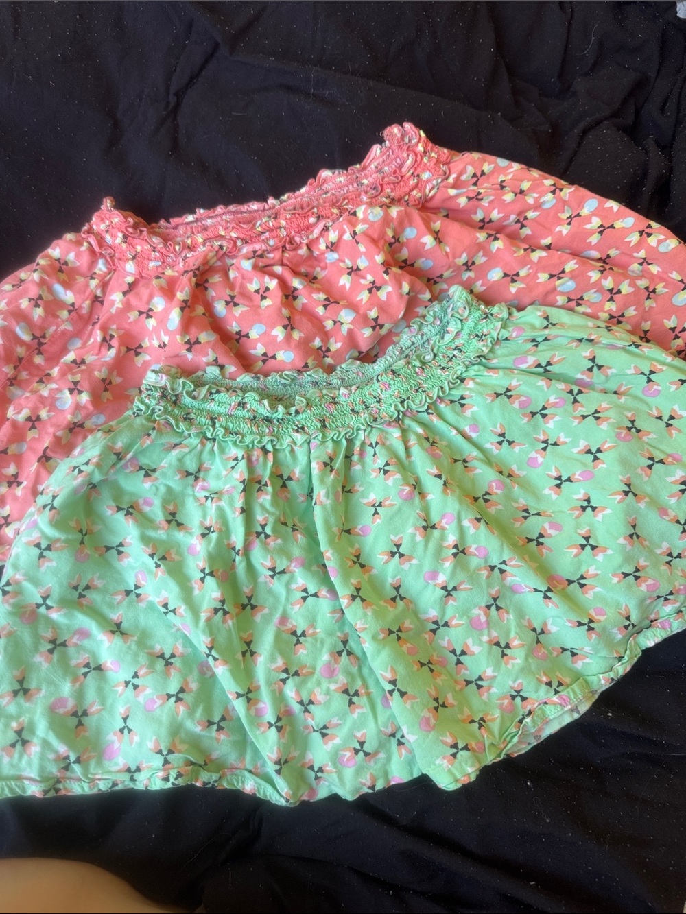 Old Navy Coral and Mint Floral Smocked Waist Skirts